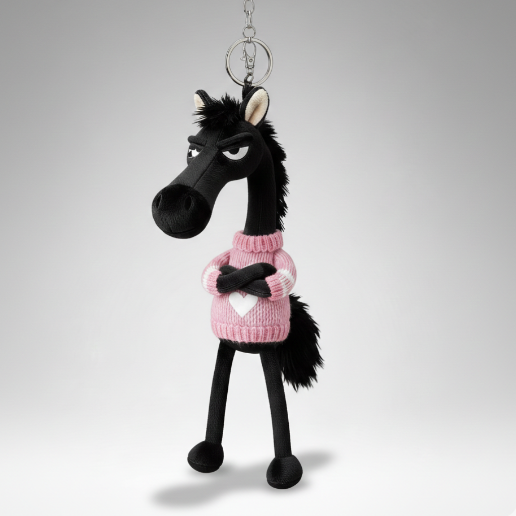 Merész ló - Fekete és rózsaszín Kulcstartó